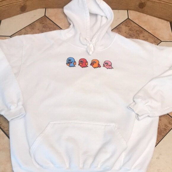 Jackets & Blazers - Pac-Man video game graphic design white pullover hoodie size large